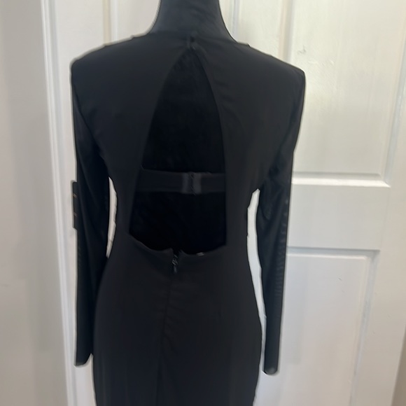 ⭐️SOLD⭐️ Bebe s black dress w/built-in bra,sheer sleeves, and open back. - Picture 6 of 8